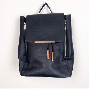 Black faux-leather fashion backpack